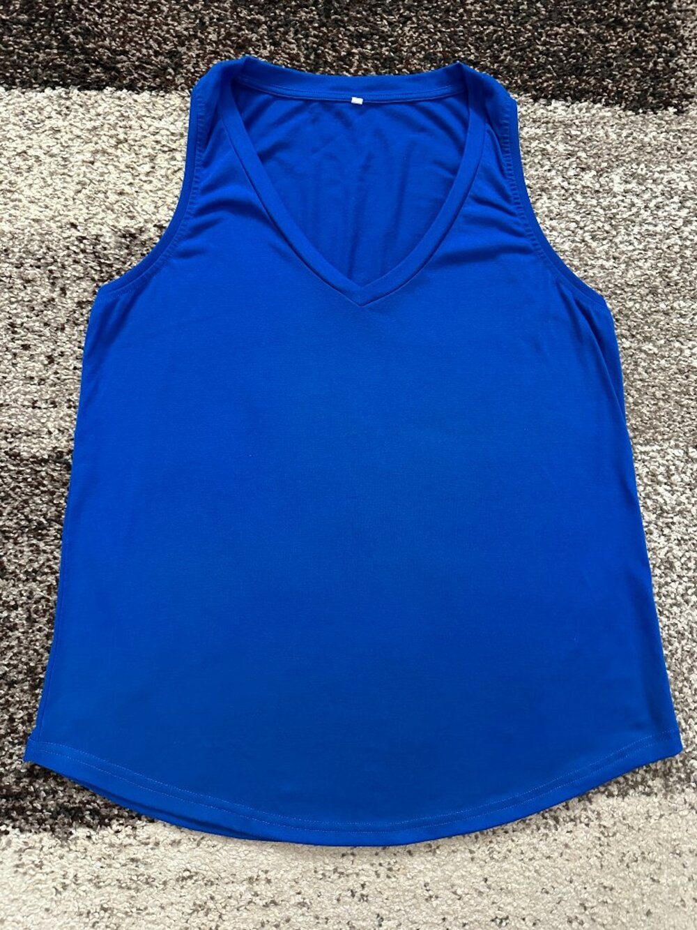SMILE FISH (L) Royal Blue Deep V-Neck Tank Top Loose Flowy Sleeveless Curved Hem